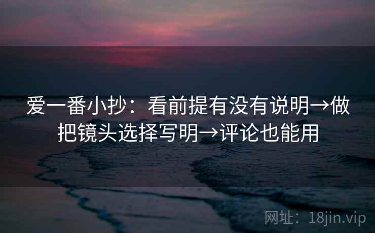 爱一番小抄：看前提有没有说明→做把镜头选择写明→评论也能用